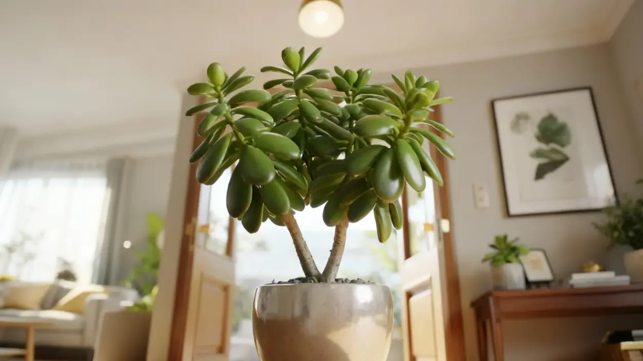Albero di giada in vaso posizionato in un luminoso ambiente domestico