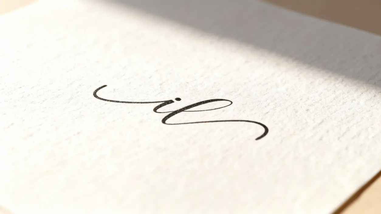 Scritta calligrafica su carta con la parola 'il' in primo piano