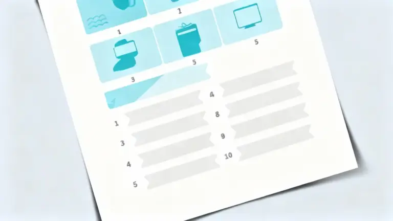 Foglio con icone e numeri usato per un quiz o gioco di logica